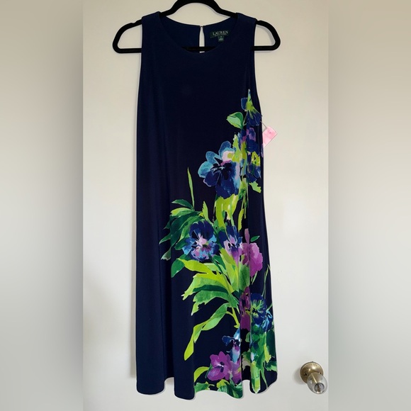 Ralph Lauren Dresses & Skirts - Ralph Lauren Navy Midi Dress with Green and Purple Floral Print